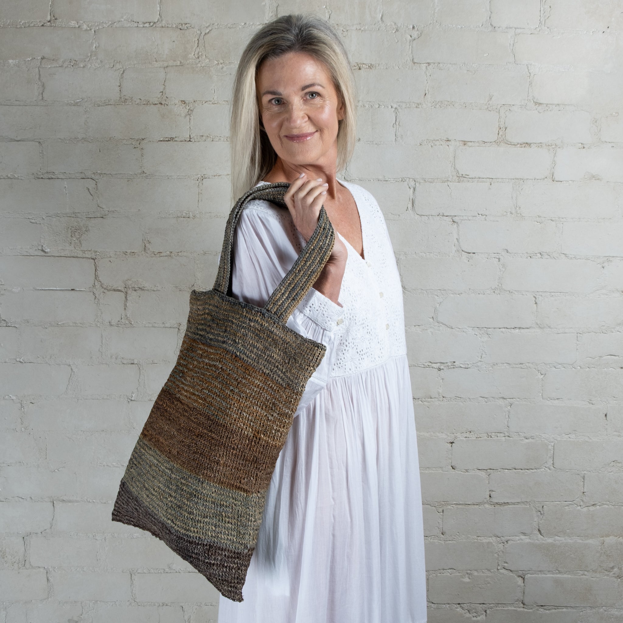 Sophie Digard Large Hand Crochet Stripe Raffia Bag