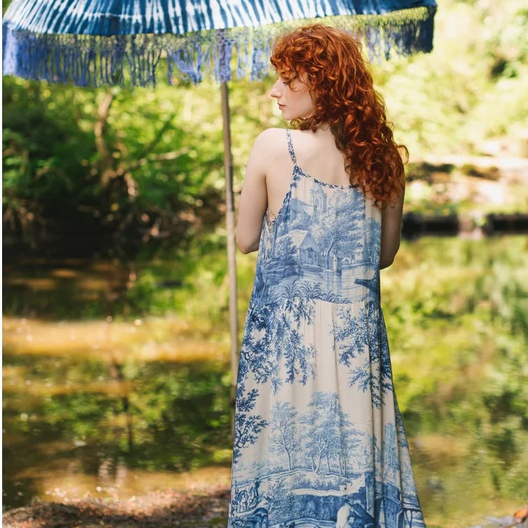 Market of Stars Let the Light in Bohéme Delft Print Long Maxi Slip Dress