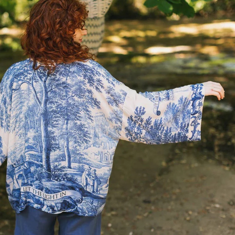 Market of Stars Let the Light Cropped Kimono Delft Print