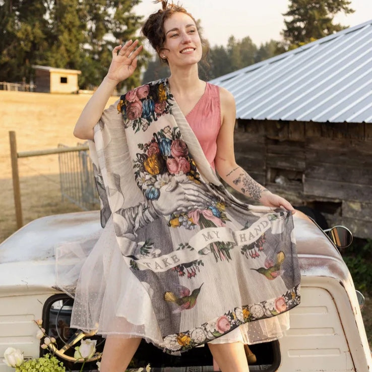 Market of Stars Take My Hand Scarf with Floral & Holding Hands Print