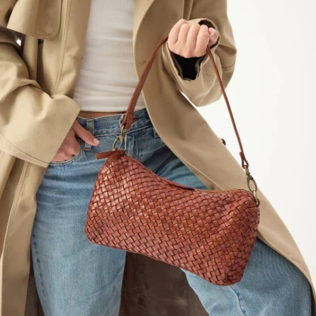 Juju & Co Basque Midi Amber Woven Leather Bag