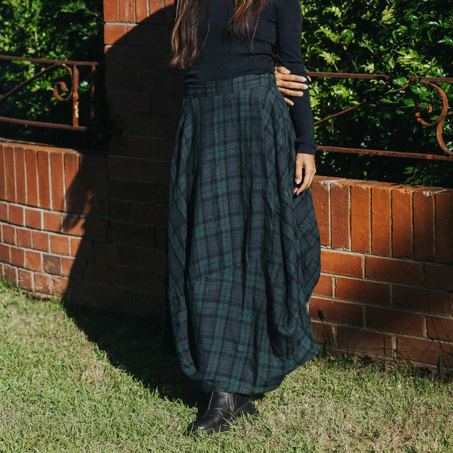 Montaigne Lavigne Asymmetrical Blue Tartan Linen Skirt