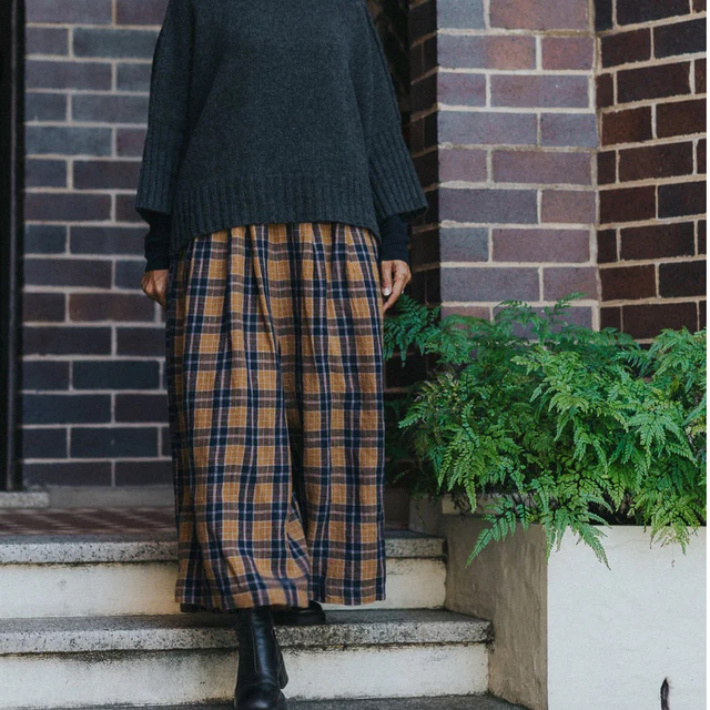 Montaigne French Blue Tweed Check Linen Wide Leg Pants