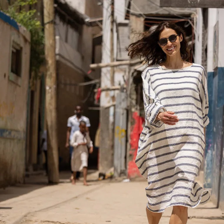 Meg By Design Newport Linen Stripe Dress