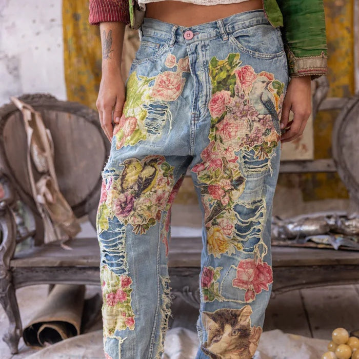 Magnolia Pearl Floral Appliqué Miner Denims