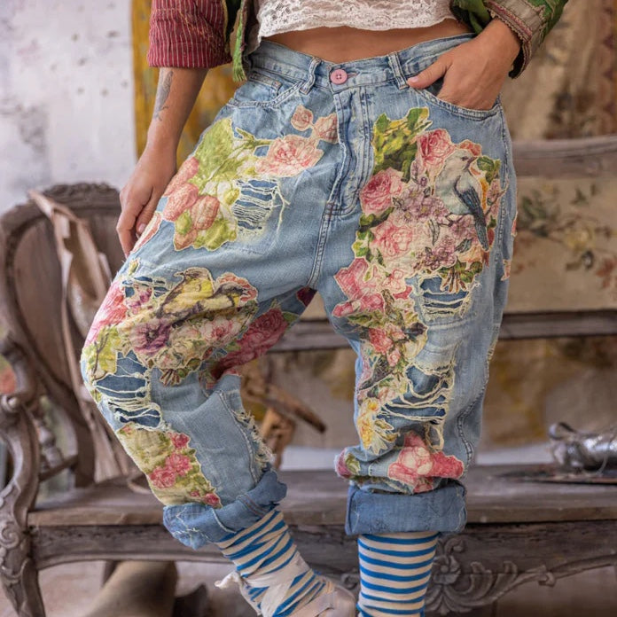 Magnolia Pearl Floral Appliqué Miner Denims