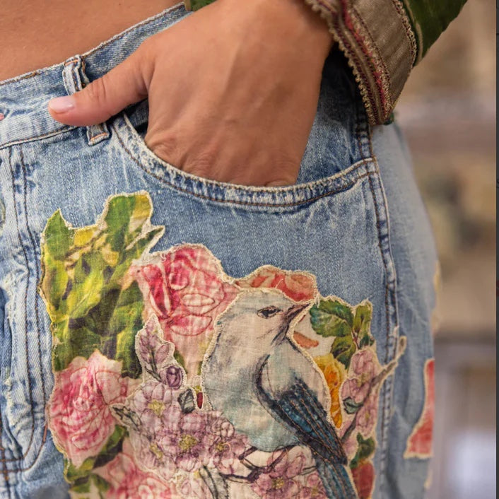 Magnolia Pearl Floral Appliqué Miner Denims