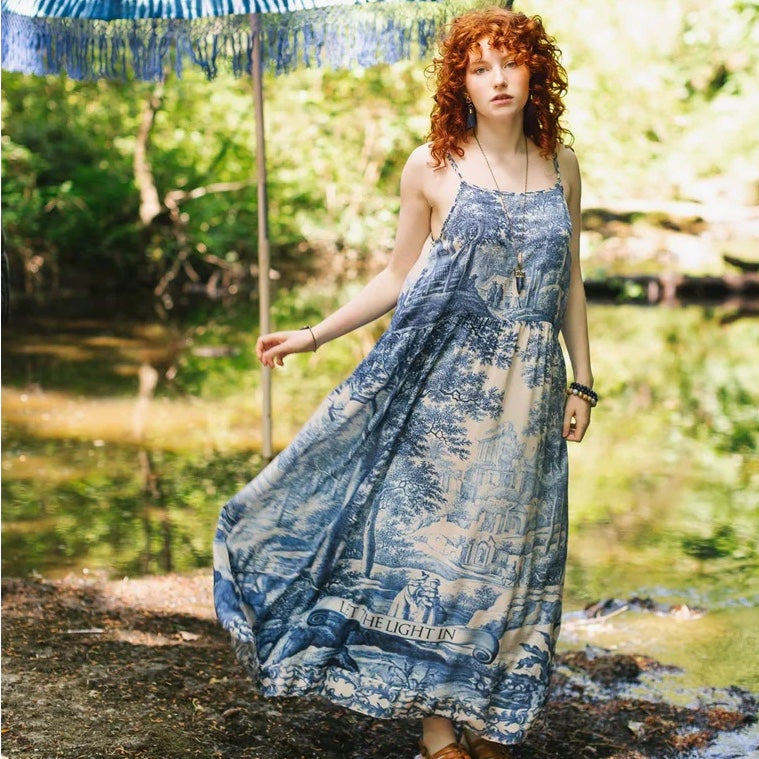 Market of Stars Let the Light in Bohéme Delft Print Long Maxi Slip Dress