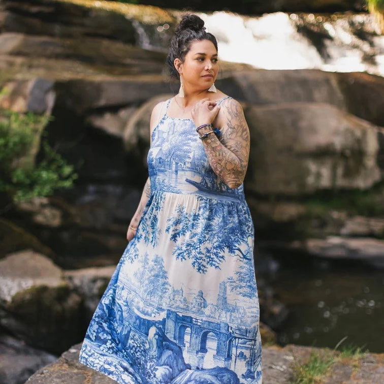 Market of Stars Let the Light in Bohéme Delft Print Long Maxi Slip Dress