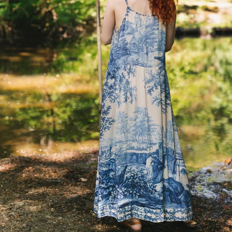 Market of Stars Let the Light in Bohéme Delft Print Long Maxi Slip Dress