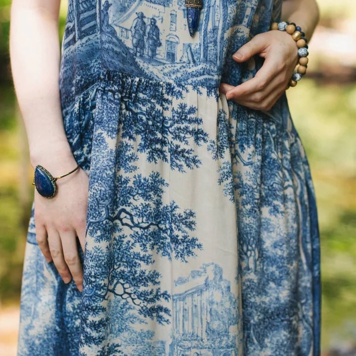 Market of Stars Let the Light in Bohéme Delft Print Long Maxi Slip Dress