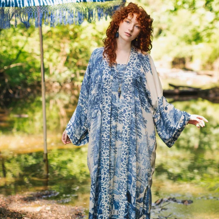 Market of Stars Let the Light in Bohéme Delft Print Long Maxi Slip Dress