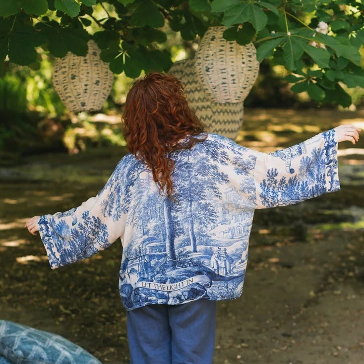 Market of Stars Let the Light Cropped Kimono Delft Print