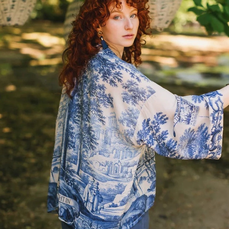 Market of Stars Let the Light Cropped Kimono Delft Print