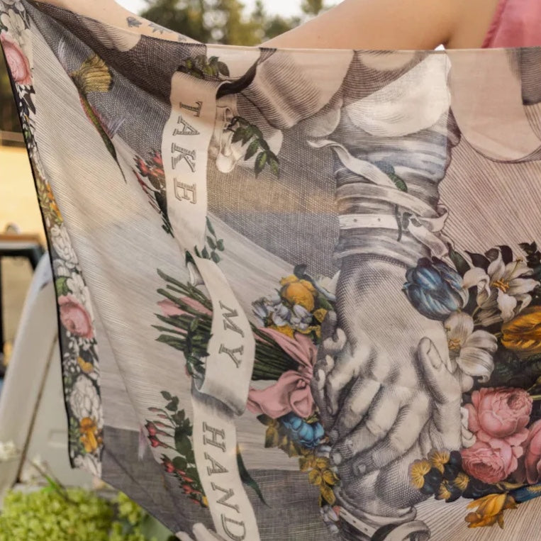 Market of Stars Take My Hand Scarf with Floral & Holding Hands Print