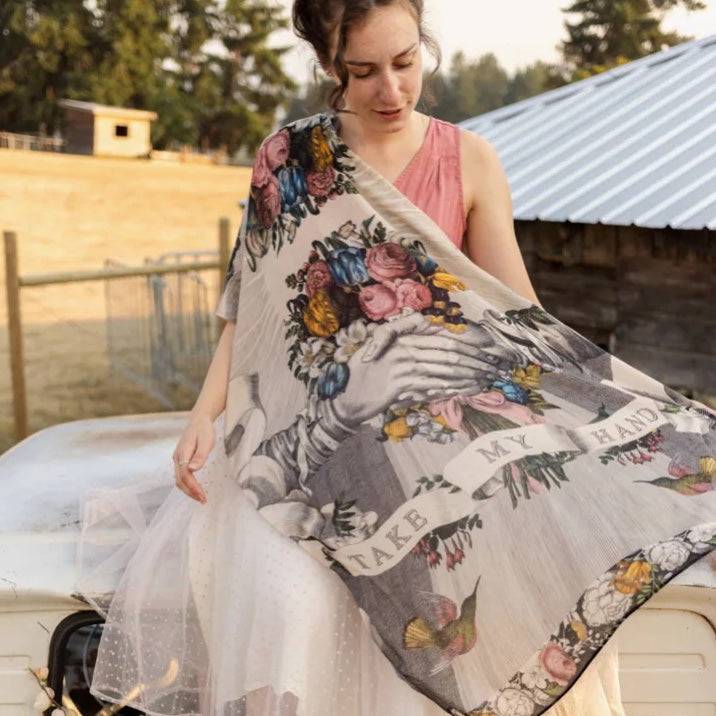 Market of Stars Take My Hand Scarf with Floral & Holding Hands Print