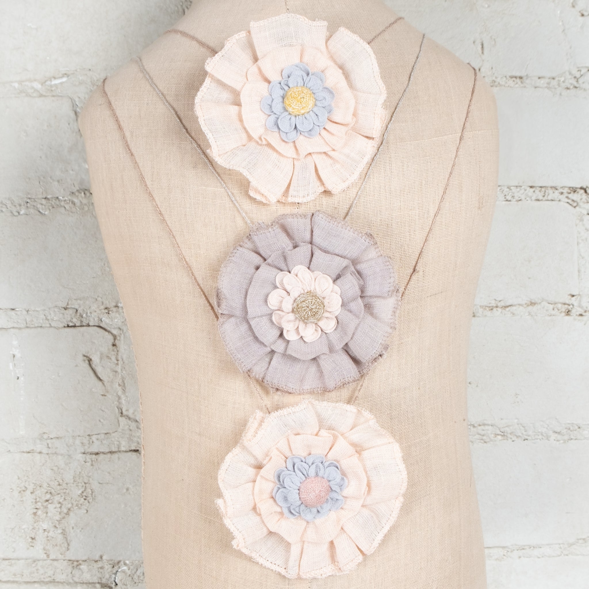 Sophie Digard Hand Crafted Linen Blossom Yellow Centred Necklace