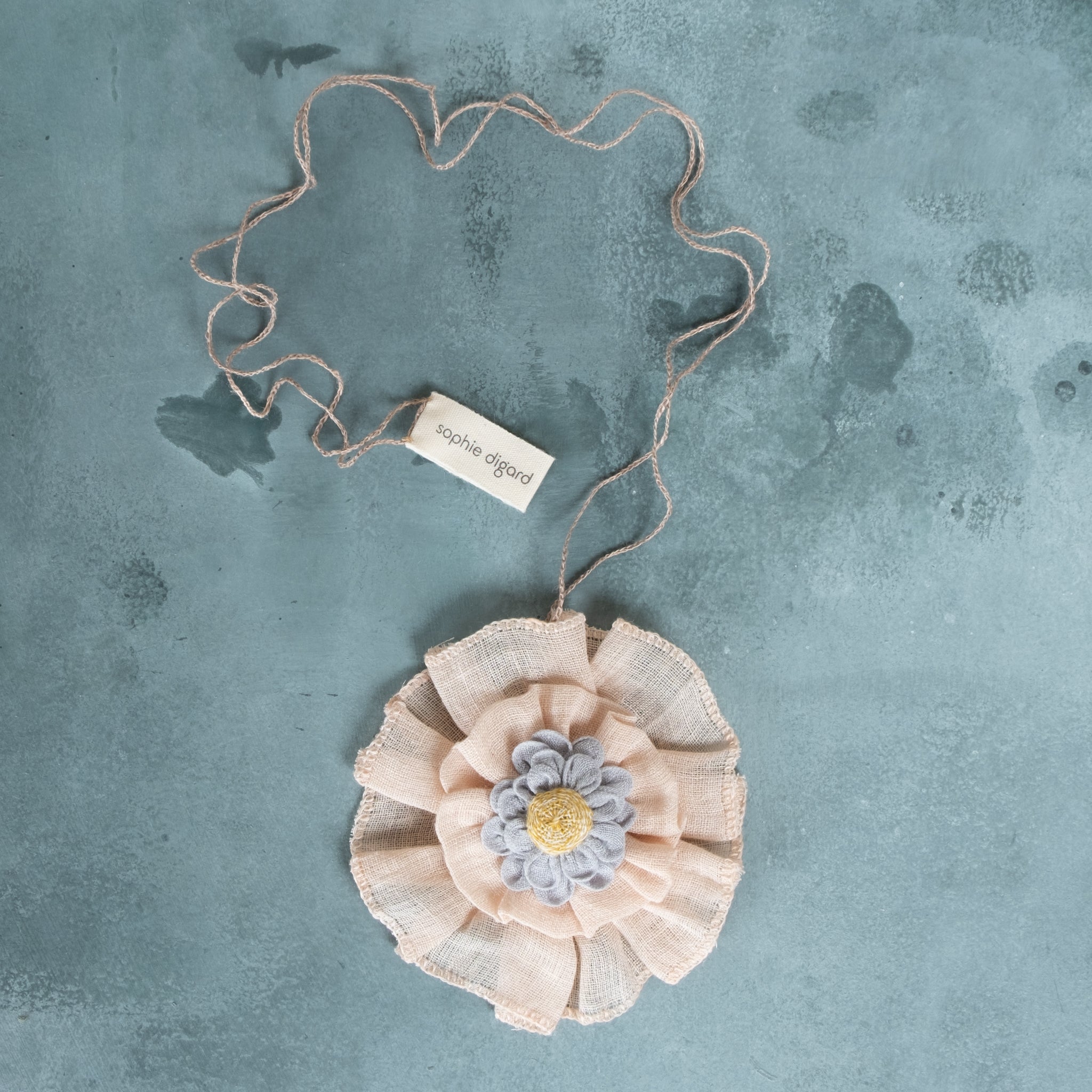 Sophie Digard Hand Crafted Linen Blossom Yellow Centred Necklace