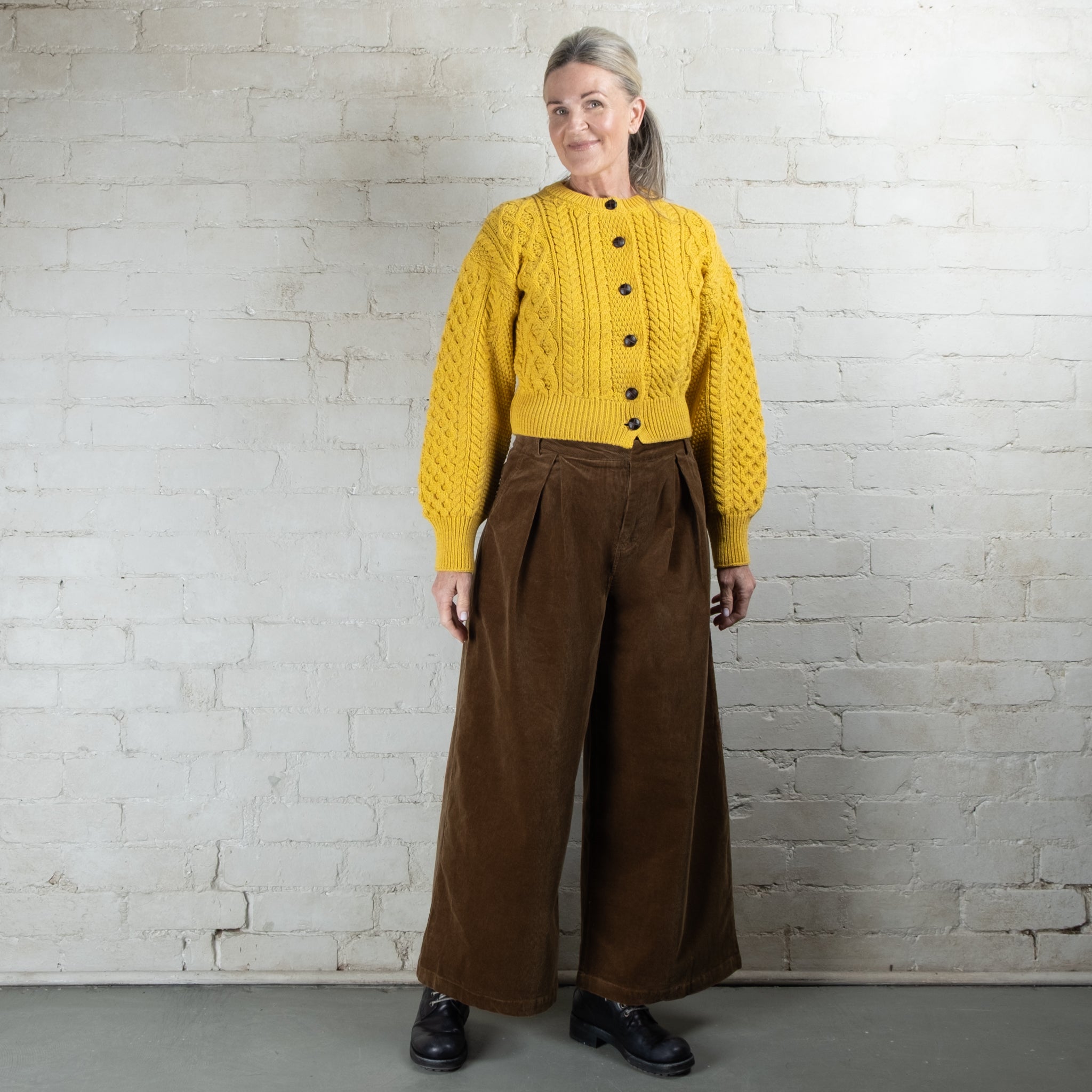 Montaigne Cotton Corduroy Front Pleated Wide Leg Pants