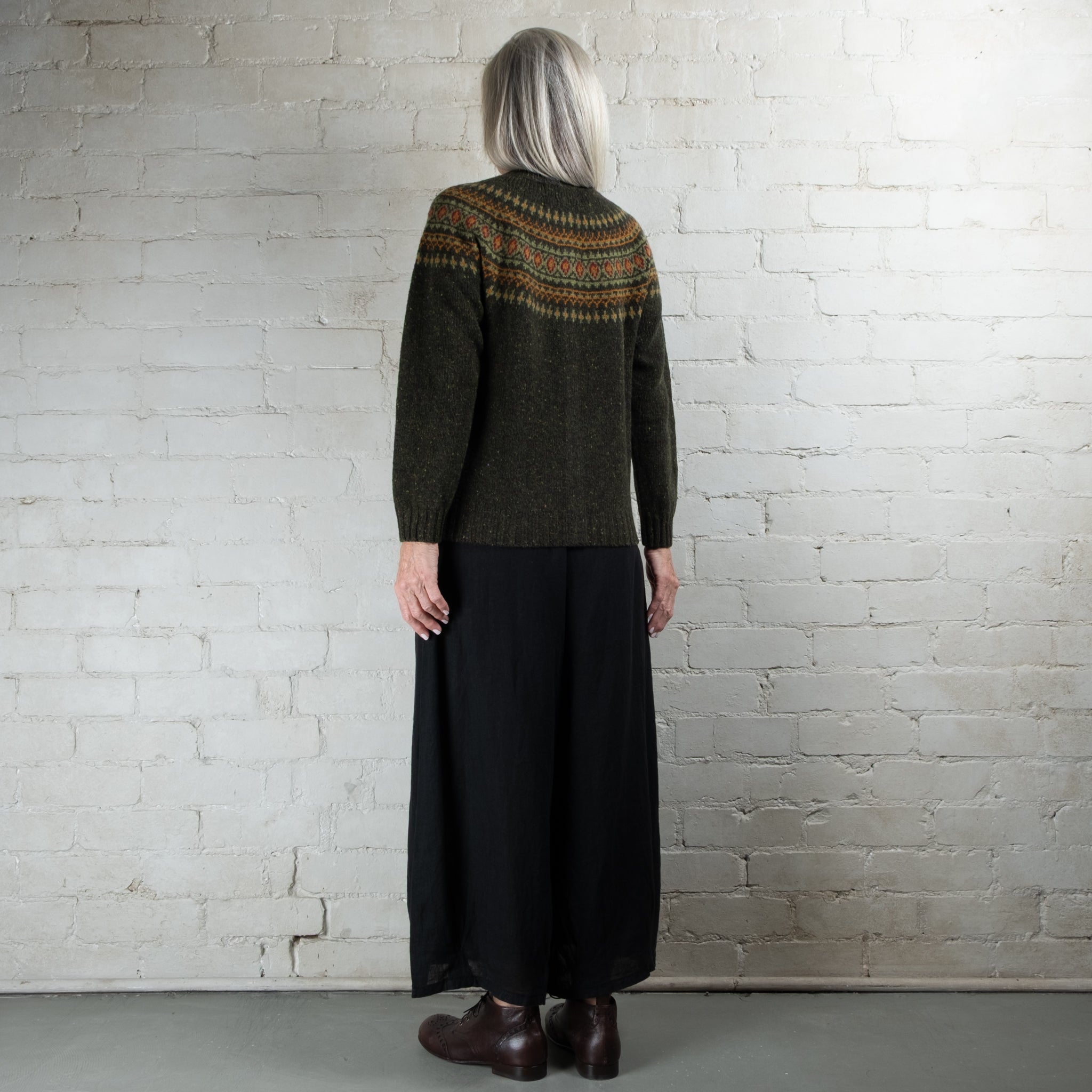 Harley of Scotland Harris Green Fairisle Yoke HB Wool Cardigan