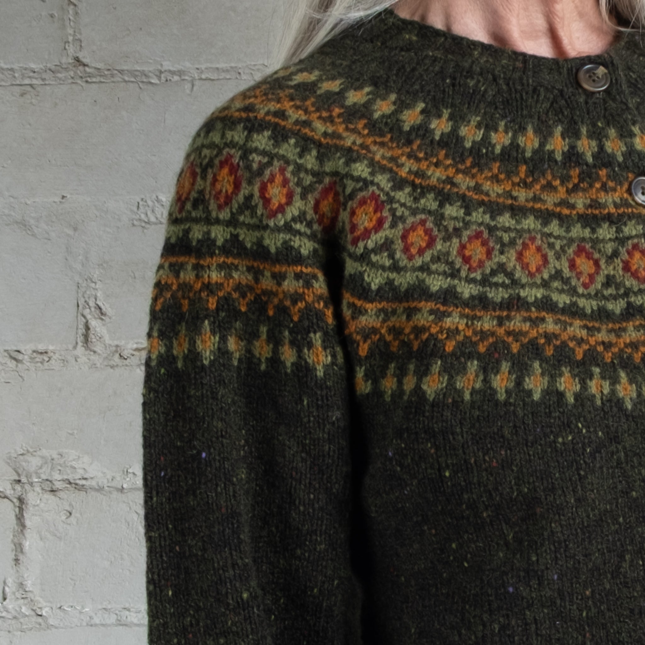 Harley of Scotland Harris Green Fairisle Yoke HB Wool Cardigan