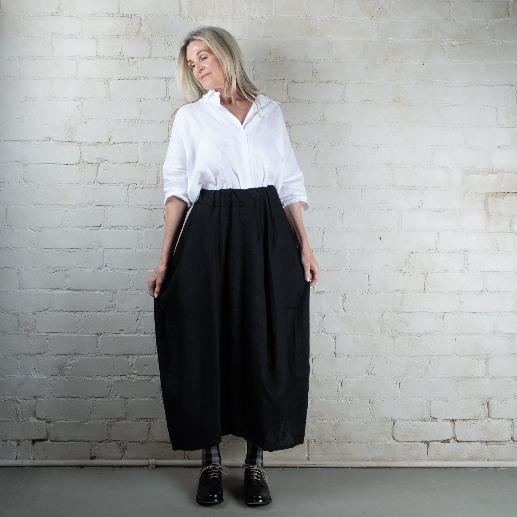 Lana Pull On Black Linen Skirt