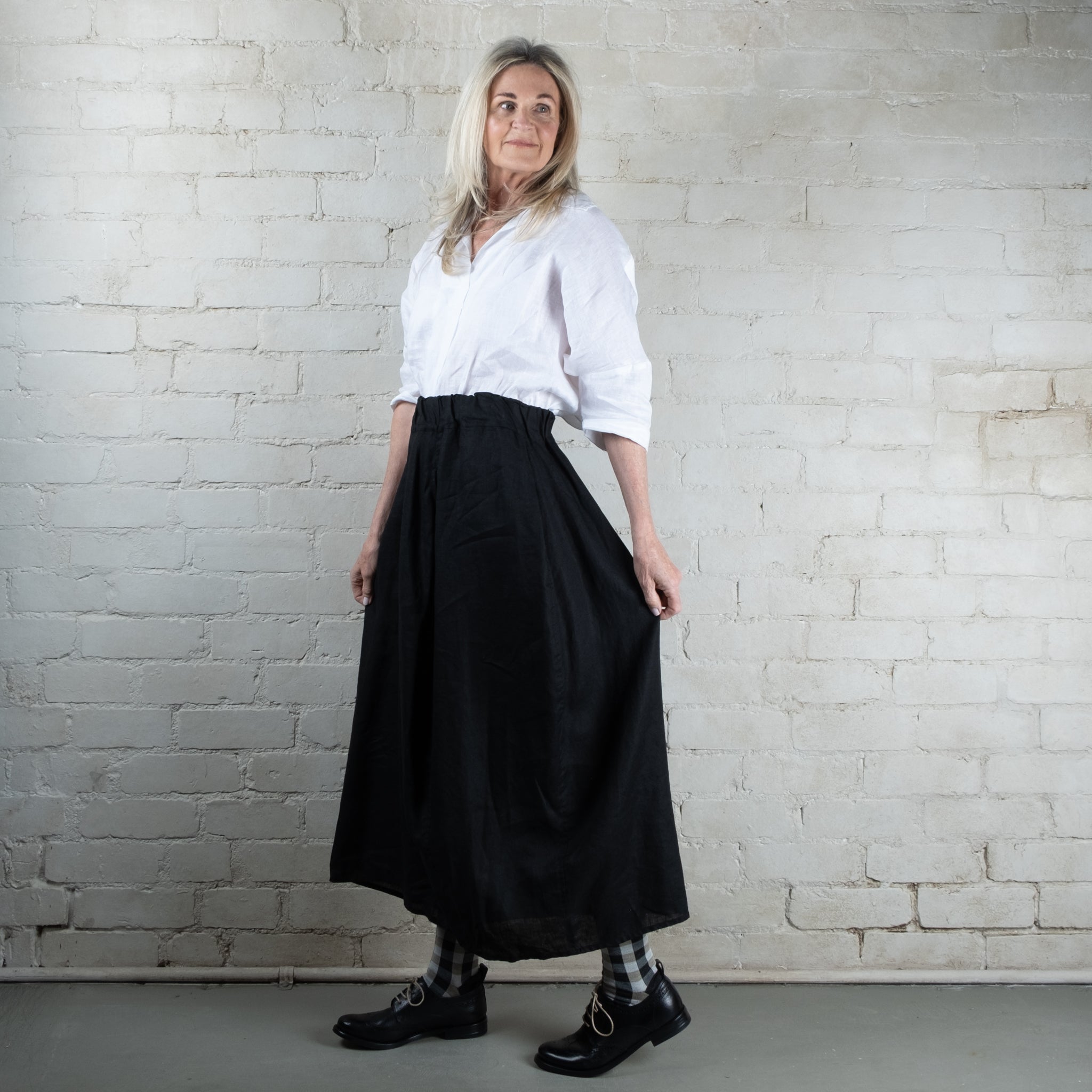 Lana Pull On Black Linen Skirt