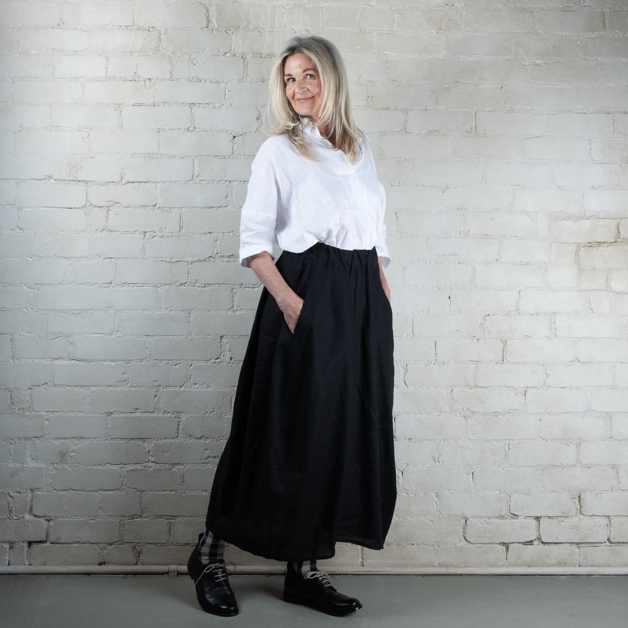 Lana Pull On Black Linen Skirt