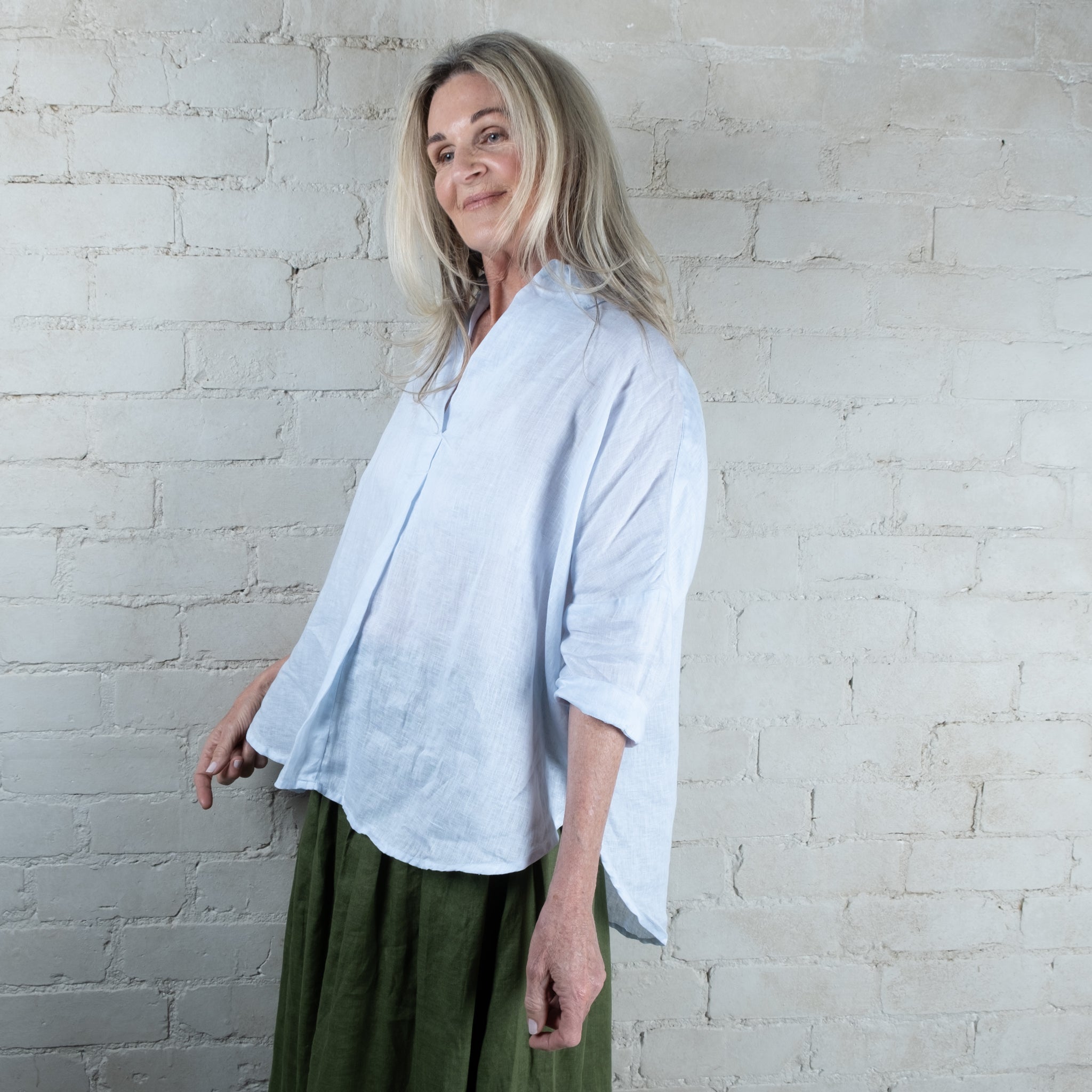 Riley Pale Blue Linen Top