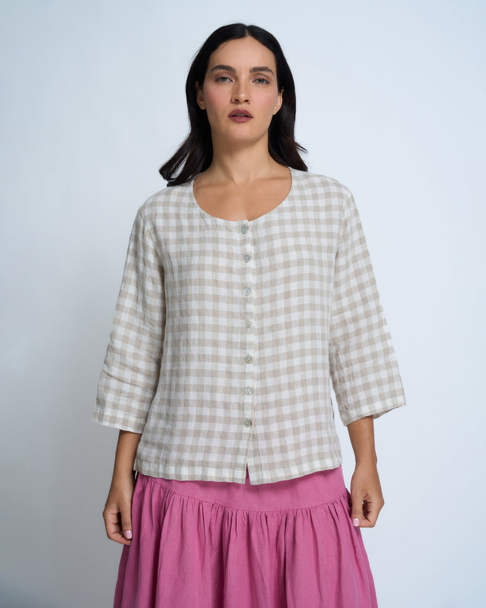 Violetta Esther Check Linen Top