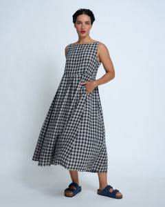 Violetta Potager Check Linen Pinafore Dress