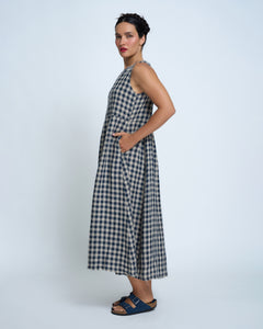 Violetta Potager Check Linen Pinafore Dress