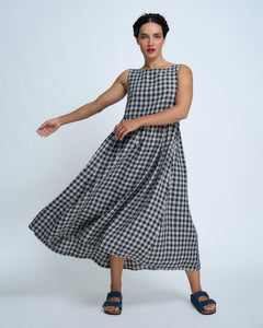 Violetta Potager Check Linen Pinafore Dress