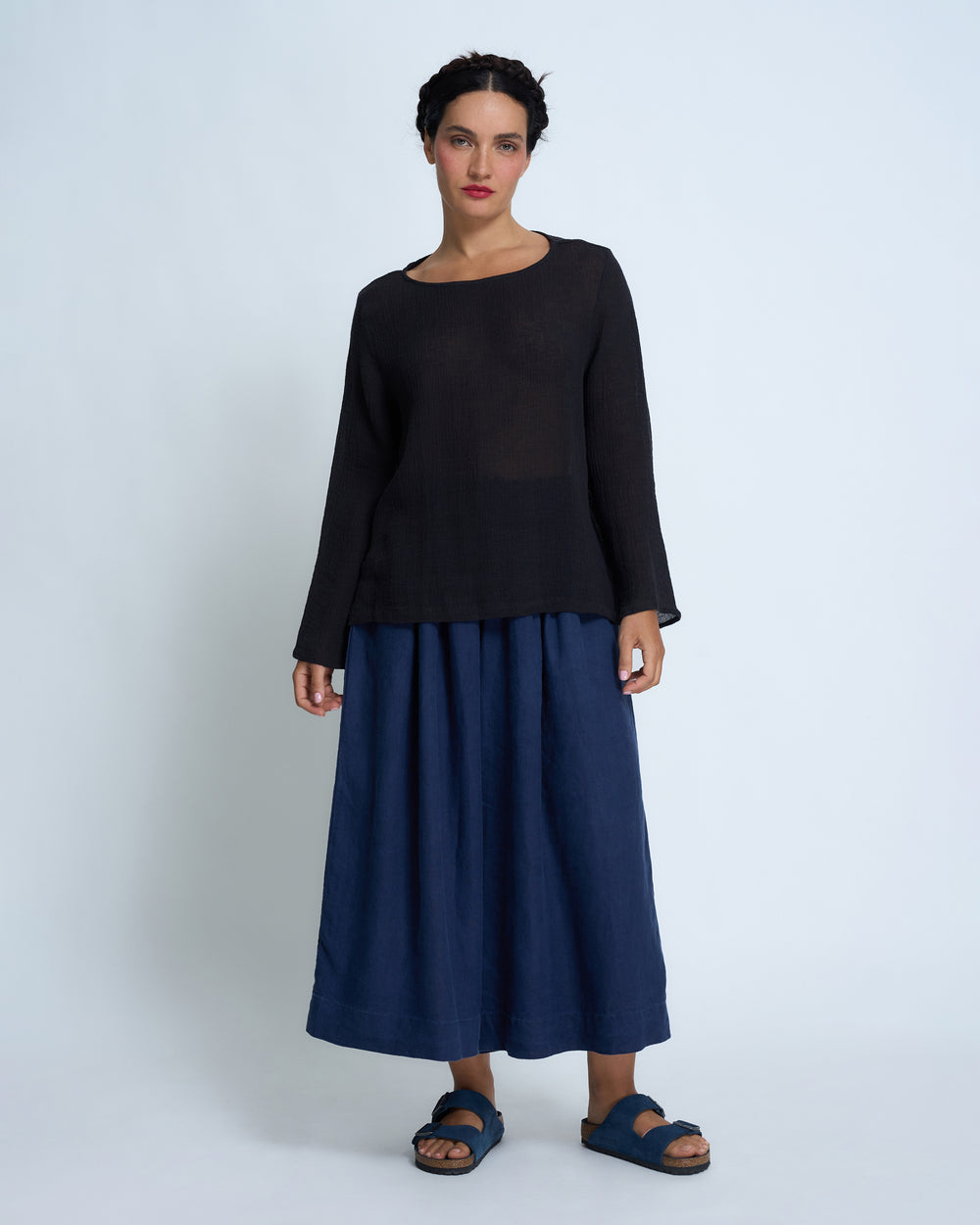 Violetta Ombeline French Linen Gauze Boat Neck Top