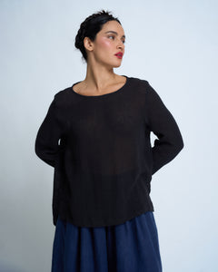 Violetta Ombeline French Linen Gauze Boat Neck Top
