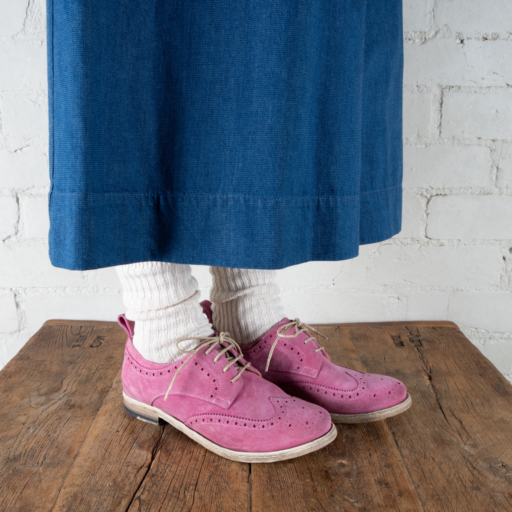 Victoria Varrasso Gaspard Vivid Pink Washed Suede Brogues
