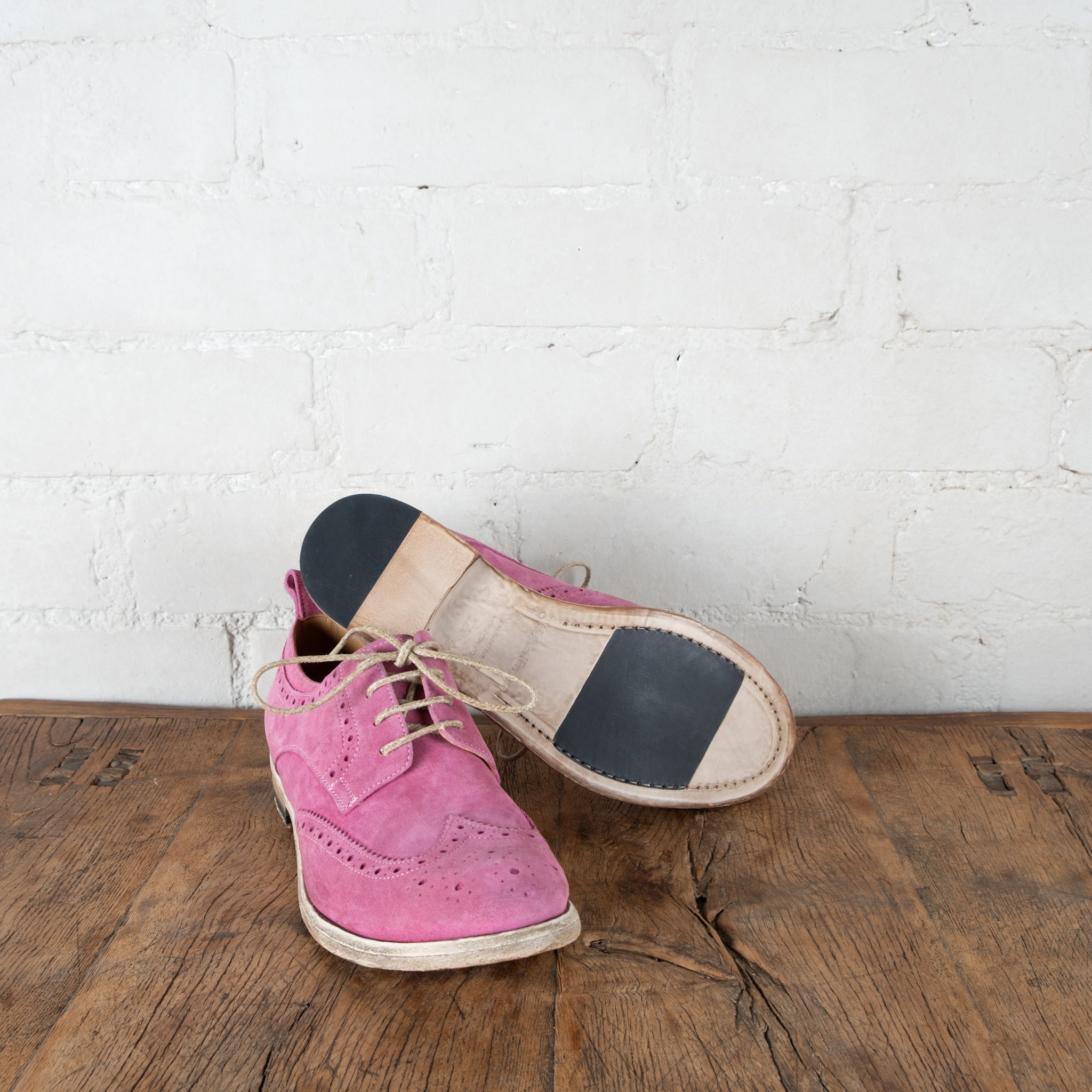 Victoria Varrasso Gaspard Vivid Pink Washed Suede Brogues