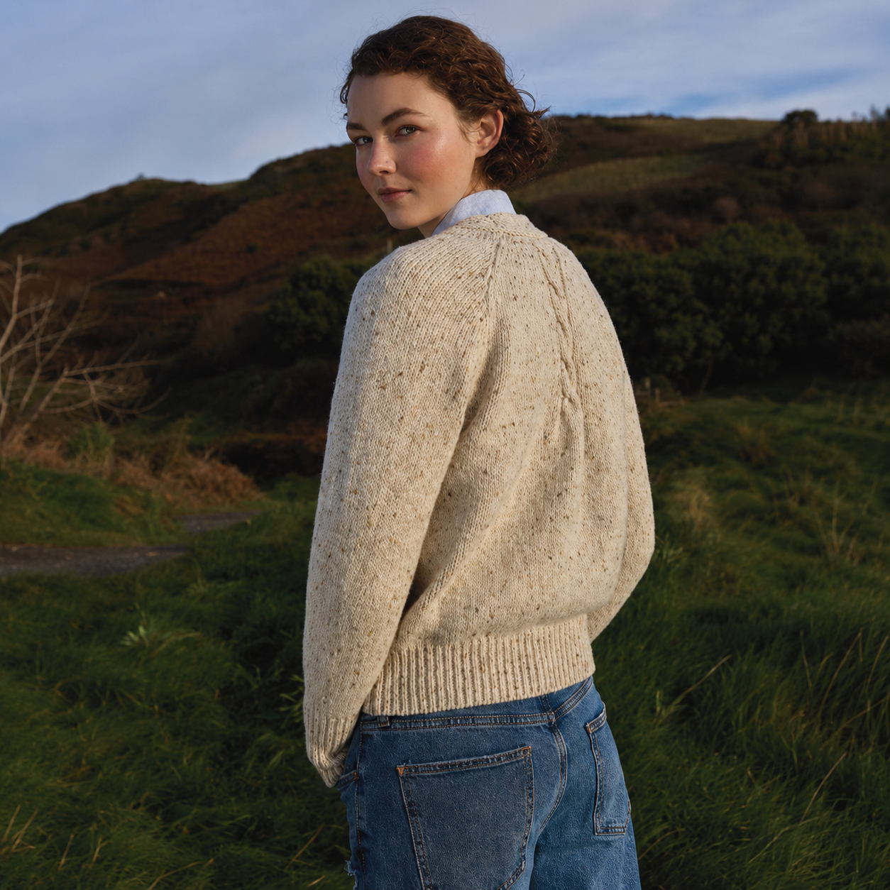 Fisherman Out of Ireland Slouchy Donegal Knit Raglan Cable Detail Cardi