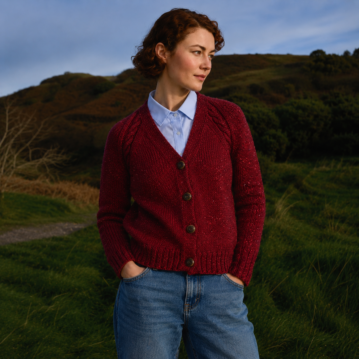 Fisherman Out of Ireland Slouchy Donegal Knit Raglan Cable Detail Cardi