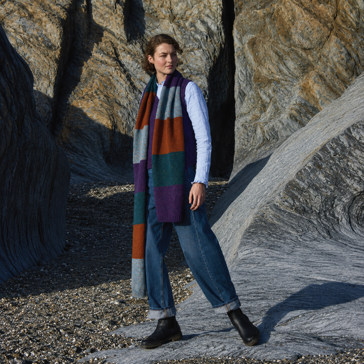 Fisherman Out of Ireland Donegal Knit Colour Blocked Scarf