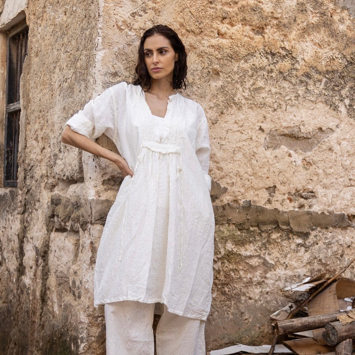 Meg By Design Nzuri Ruched Linen Tunic