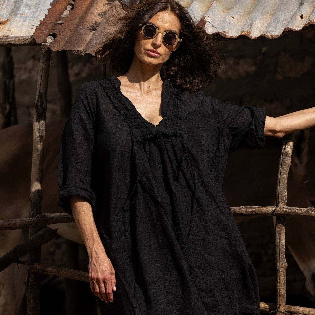 Meg By Design Nzuri Ruched Linen Tunic