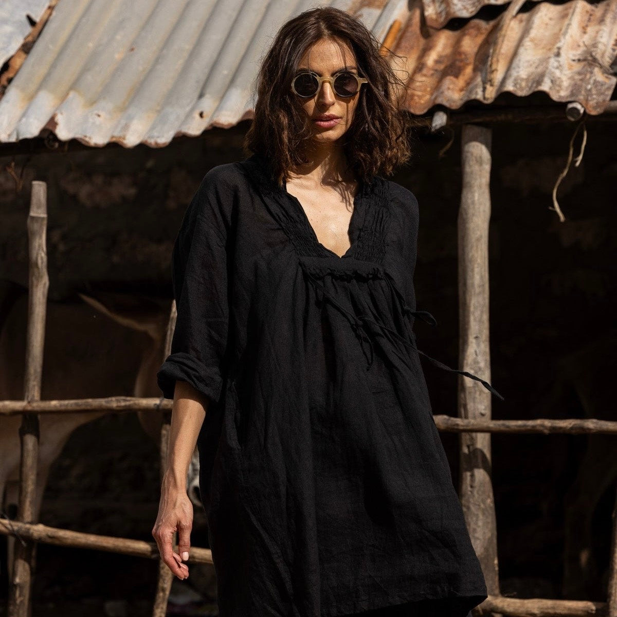 Meg By Design Nzuri Ruched Linen Tunic