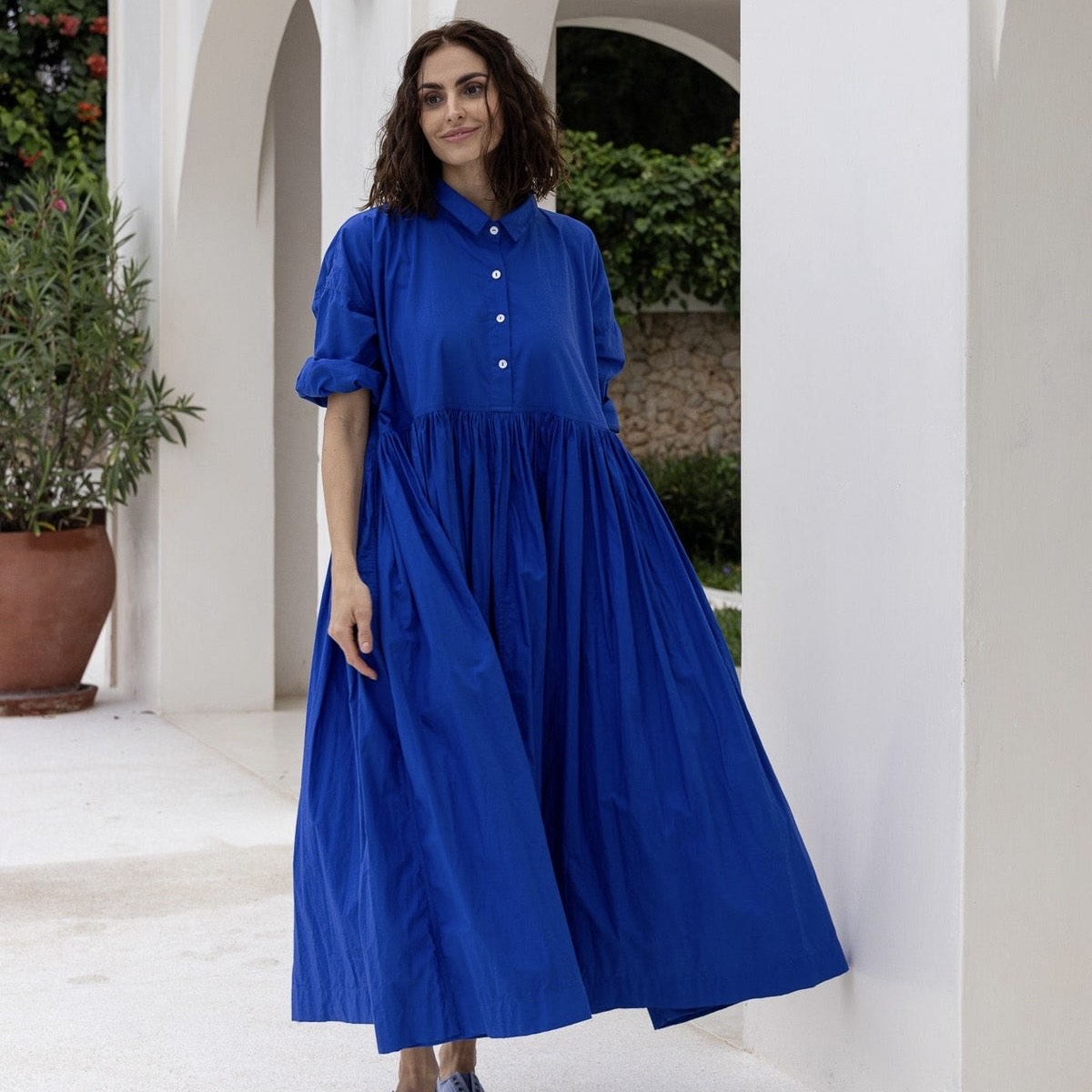 Meg by Design Edith Cobalt Long Cotton Poplin Dress