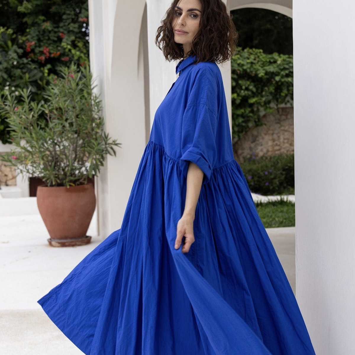 Meg by Design Edith Cobalt Long Cotton Poplin Dress