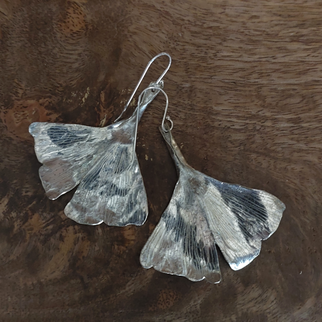 Emma Cunningham Recycled Silver Gingko Leaf Earrings