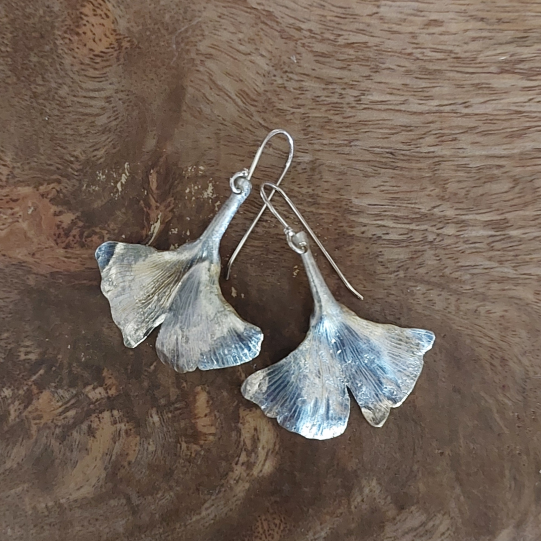 Emma Cunningham Recycled Silver Gingko Leaf Earrings