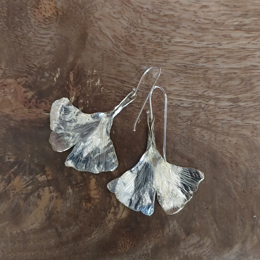 Emma Cunningham Recycled Silver Gingko Leaf Earrings