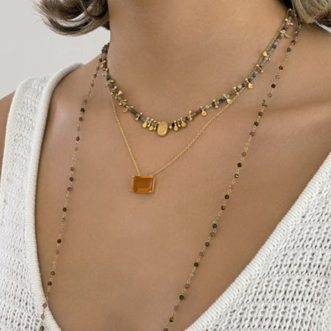 Rubyteva Multi Tourmaline Gold Nugget Necklace