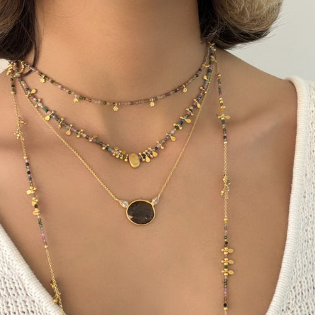 Rubyteva Multi Tourmaline Gold Nugget Necklace